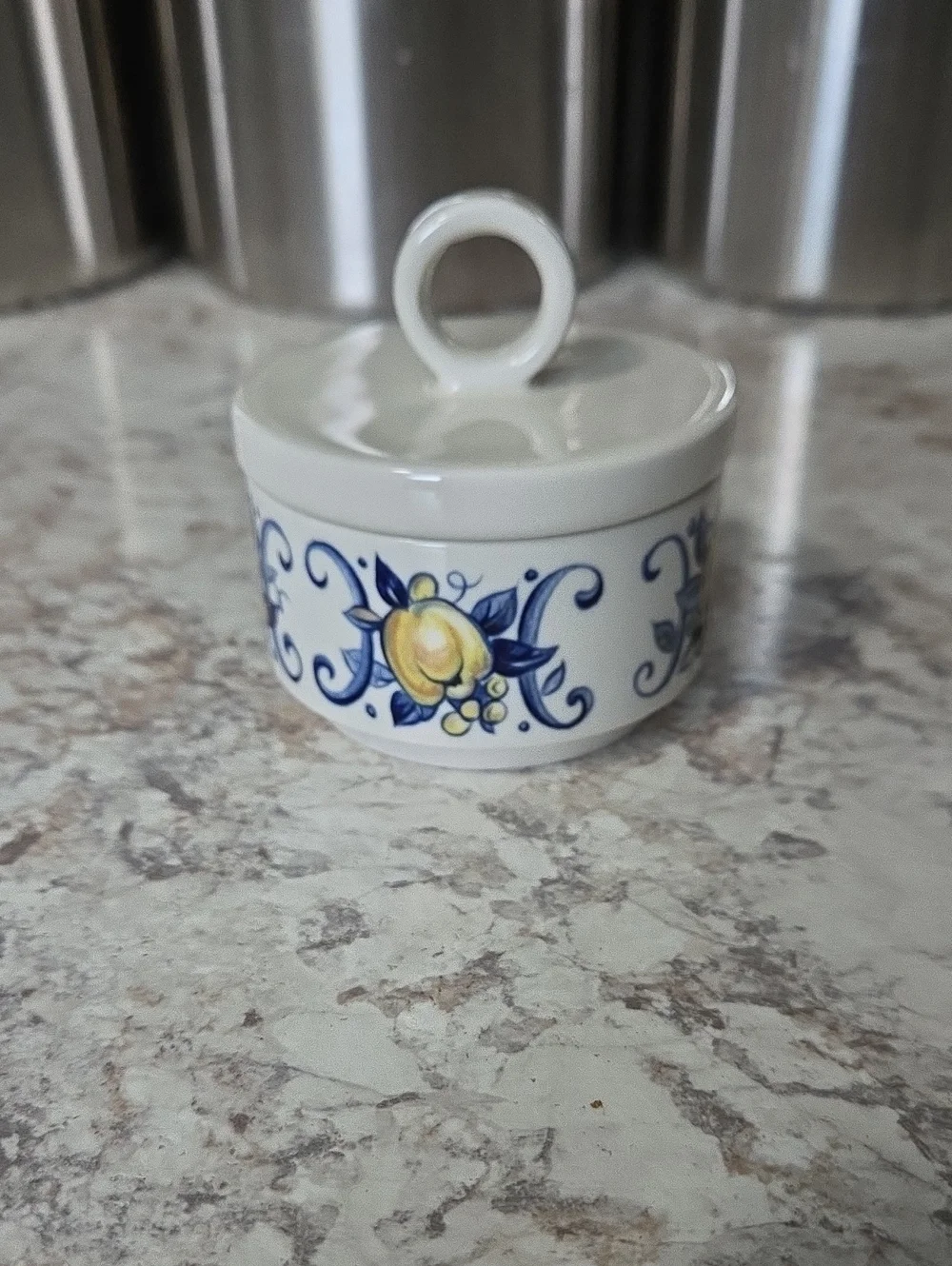 Villeroy And Boch Cadiz Small Porcelain Sugar Bowl/Lidded Dish, White & Blue
